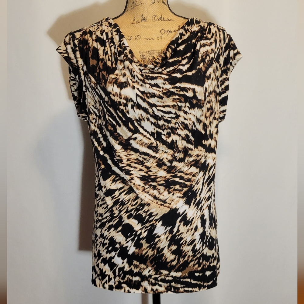 Adrienne Vittadini Studio Cap Sleeve Leopard Print Shirt | EUC! | Sz. XL